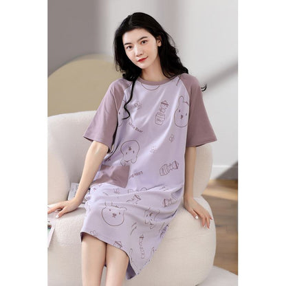 Patchwork Purple Tightly Woven Pure Cotton Bunny Lounge Dress