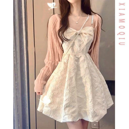 Bow Tie Gentle Cinched Waist Petite Cropped French Style Fairy Dress