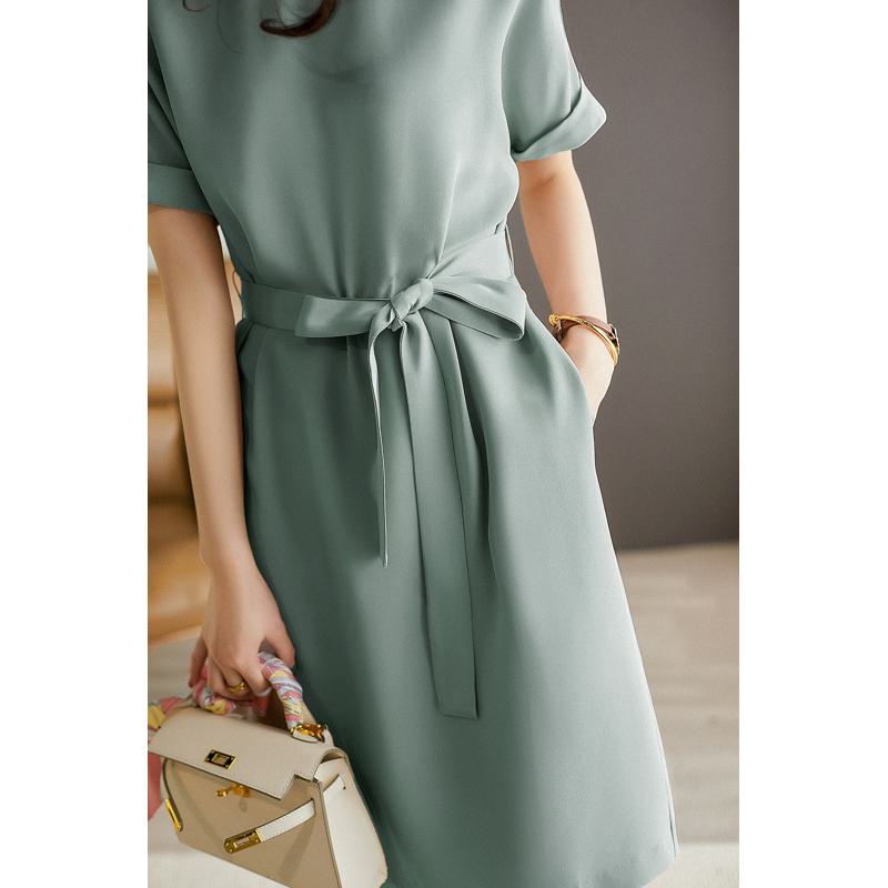 Slimming Cinched Waist Tie-Up Chic Glossy Dress