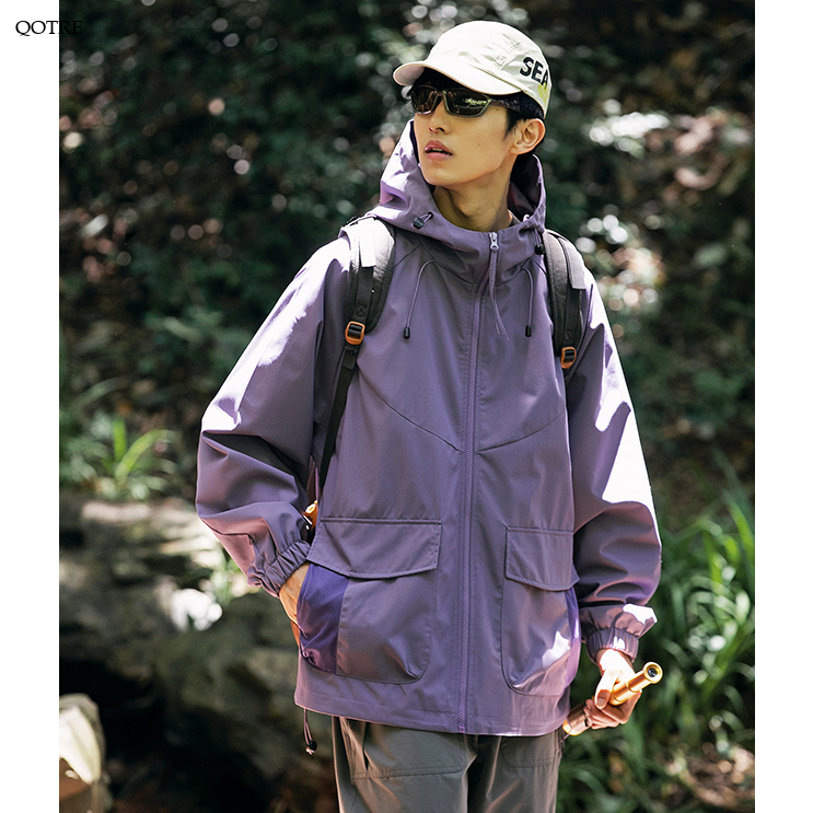 Workwear Style Camping Windproof Trendy Raincoat Hooded Jacket