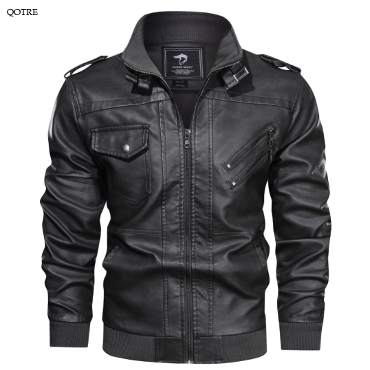 Hooded Stand-Up Collar Detachable Leather Jacket