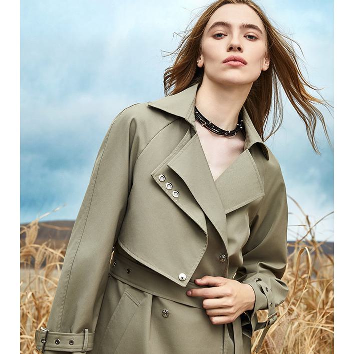 Double Layer Collar Knee-Length Trench Coat