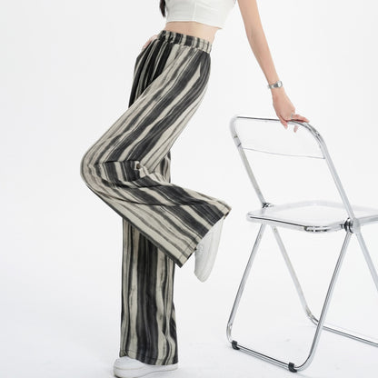 Silky Slimming High-Waisted Draping Straight Leg Loose Fit Thin Tie-Dye Pants