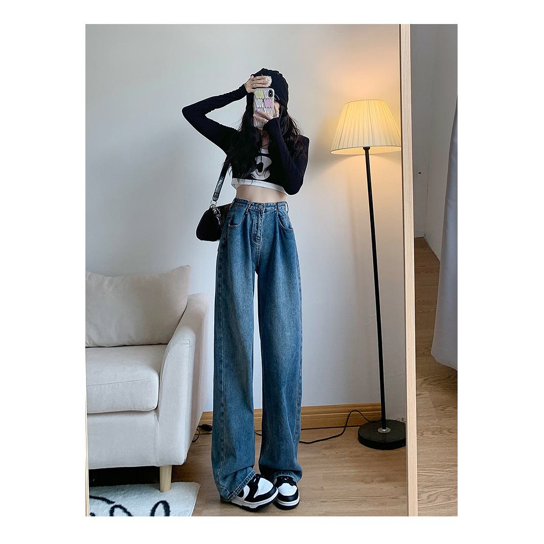 High-Waisted Retro Slimming Loose Fit Straight Leg Jeans
