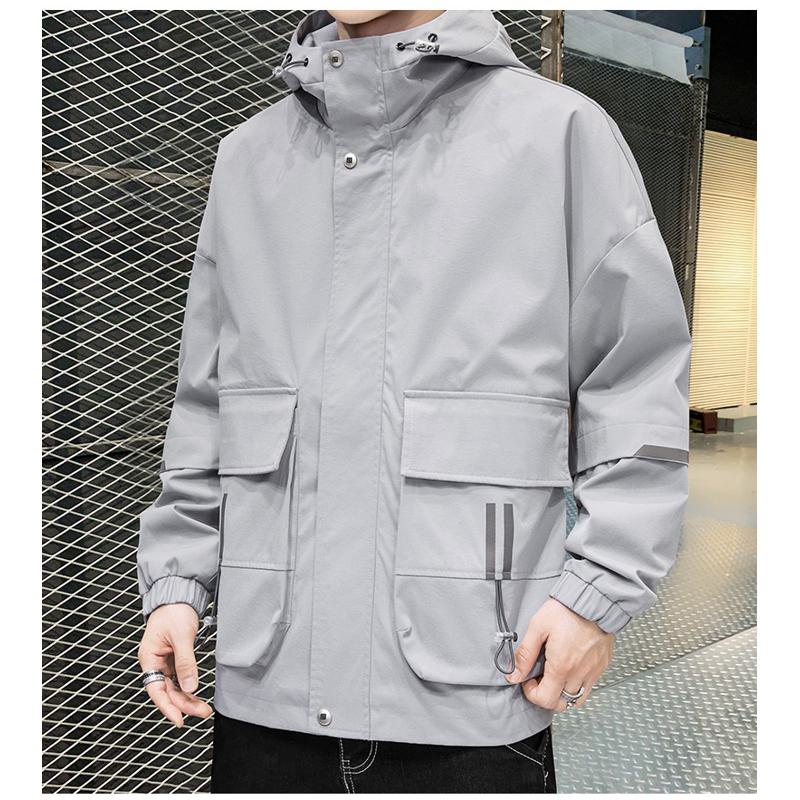 Casual Pouch Pocket Workwear Style Versatile Raincoat Hooded Jacket
