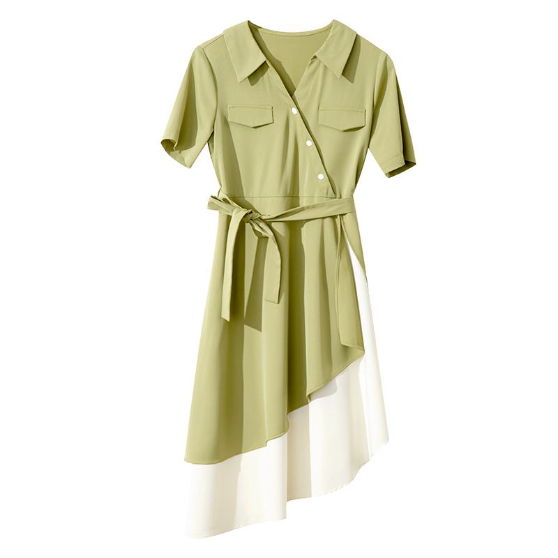 Cinched Waist Irregular Persea Design Green Niche Dress