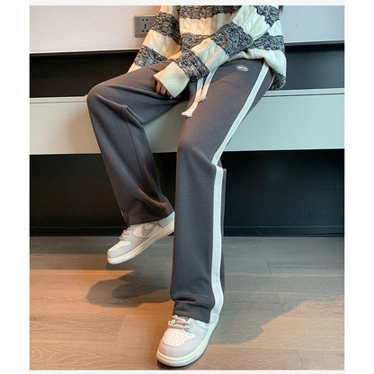 Pantalones deportivos informales Banana Plus de pierna recta y ajuste holgado con terciopelo adicional