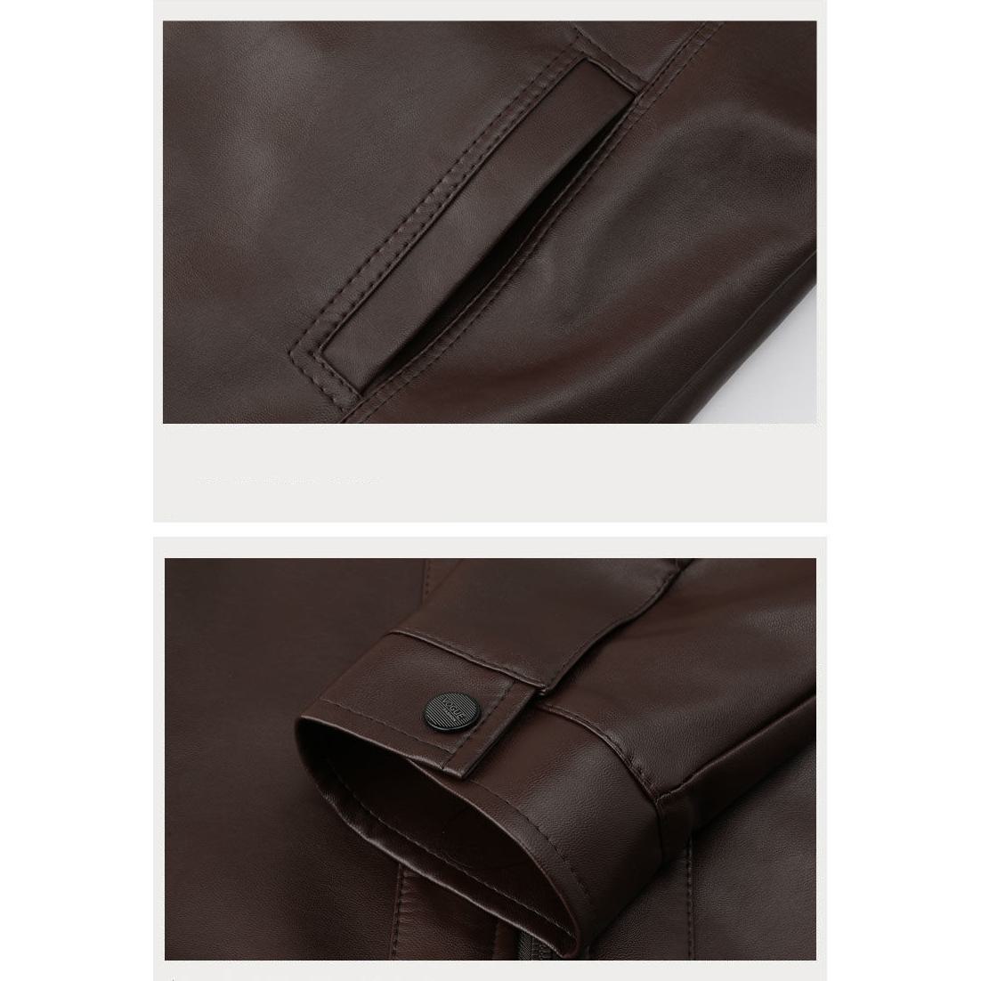 Fleece-Lined Lapel Collar Leather Jacket
