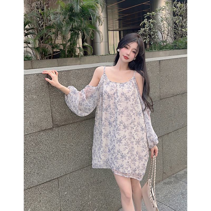 Off-Shoulder Sun Protection Floral Print Loose-Fit French Style Dress