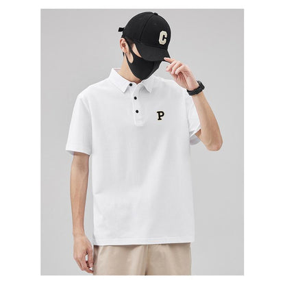 Hochwertiges Polo-Shirt mit kurzen Ärmeln, Stickerei mit Perlenverzierungen und seidigem Glanz