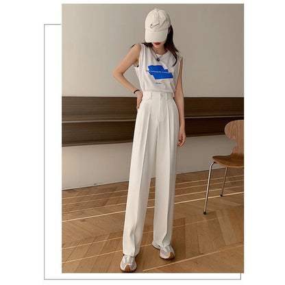 Trousers Draping Straight Floor-Length High-Waisted Loose Fit Wide-Leg Pants