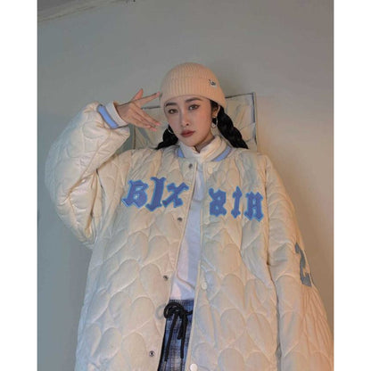 Loose Fit Letter Embroidered Classical Puffer Jacket