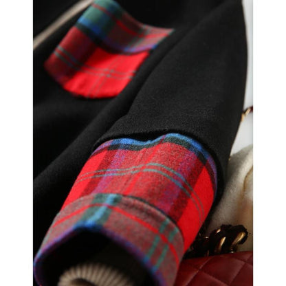 معطف صوف مختلط قابل للعكس بتصميم مزج الألوان والتصليحات