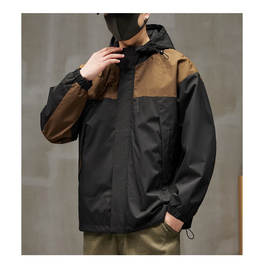 防水性のある外用ステインレジスタントフルジップレインコートフード付きジャケット