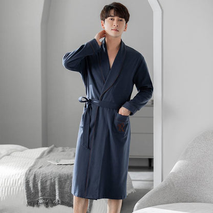 Solid Belted Cotton Collar Simplicity Night Robe
