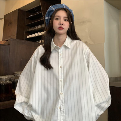 White Stripe Loose Fit Slimming Casual Shirt