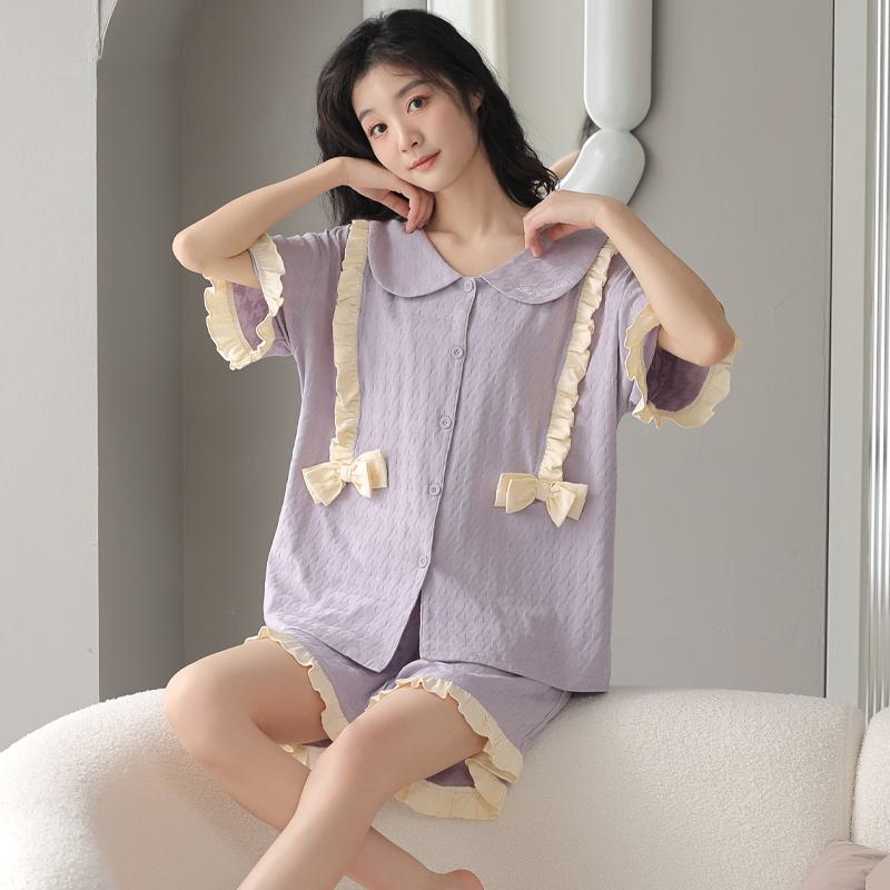 Conjunto de pijama plisado de color sólido en jacquard de lycra