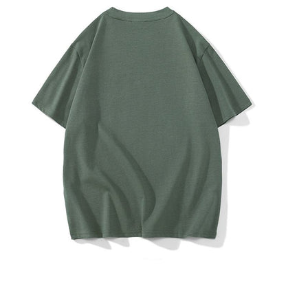 Camiseta de manga corta de algodón puro con cuello redondo, estampado y corte holgado de moda.