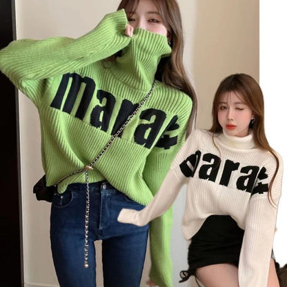 Suéter holgado con solapa y letras perezoso