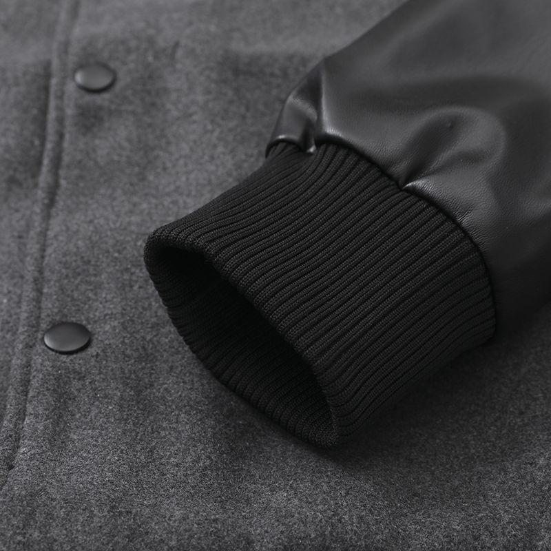 刺繍入り人工皮革のレトロパッチワークルーズフィットボンバージャケット