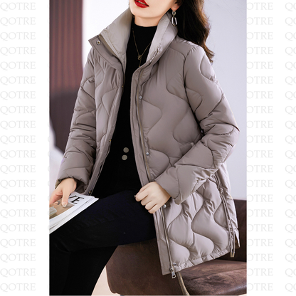 Quilted Thigh-Length Classic Puffer Jacket