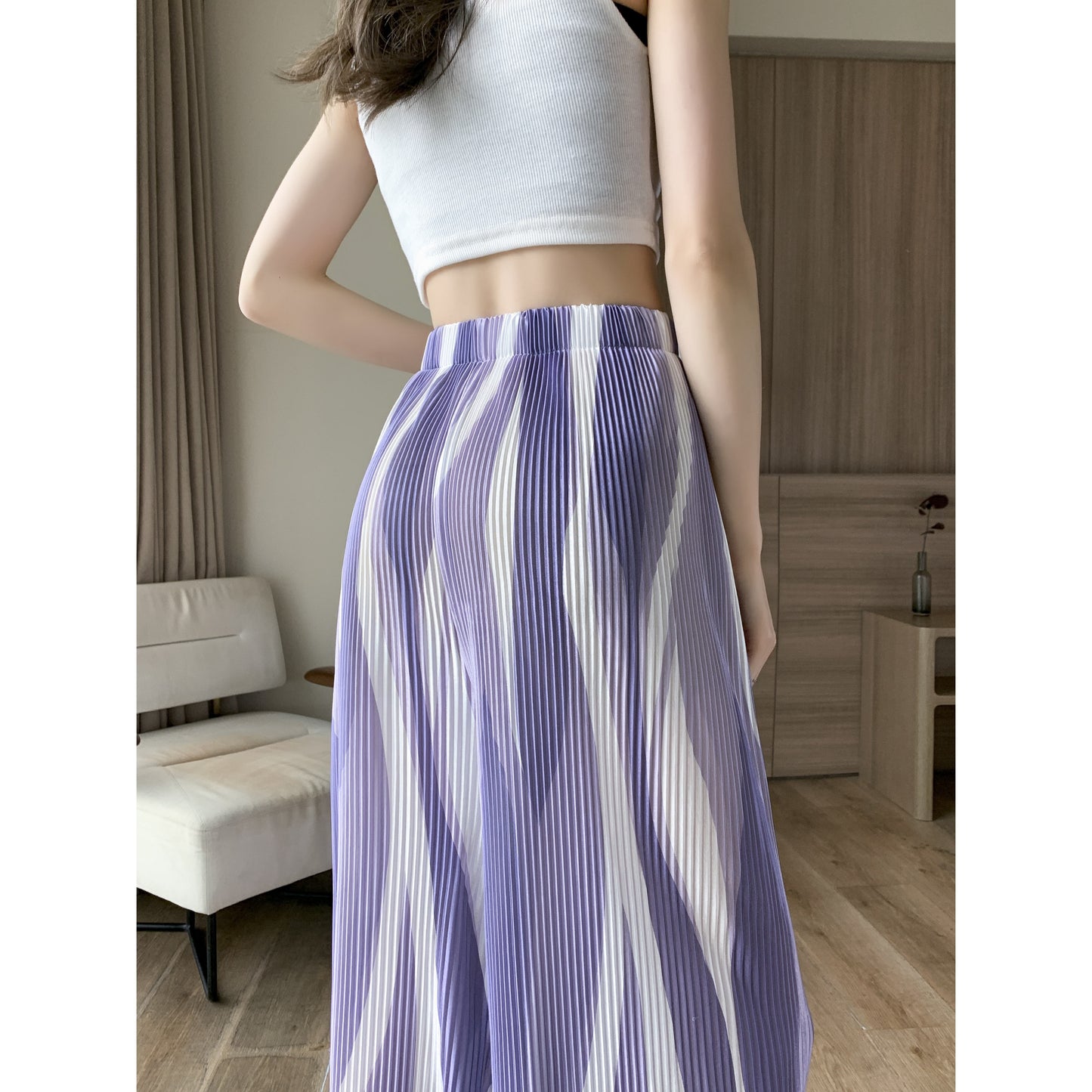 Casual High-Waisted Draping Tie-Dye Pleated Silky Straight Thin Pants