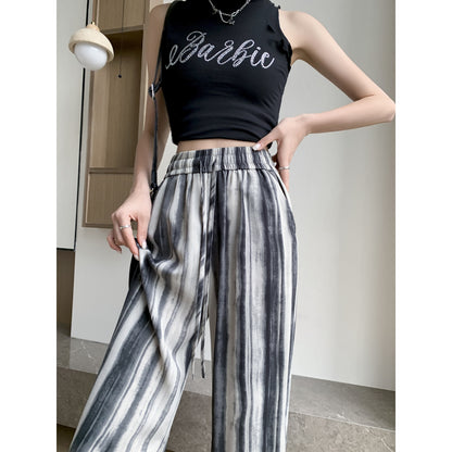 Silky Loose-Fit Draping High-Waisted Stripe Casual Straight Leg Pants