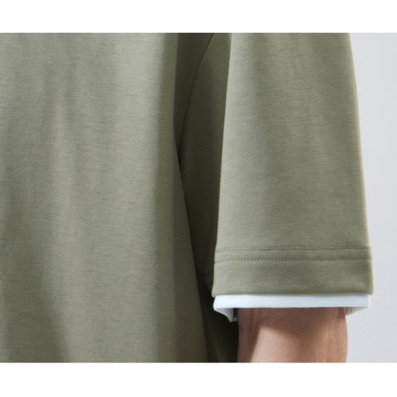 Loose-Fit Lapel Faux-Two-Piece Drop Shoulder Short Sleeve Polo Shirt