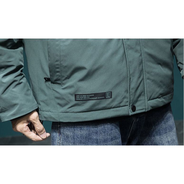 ワークウェアスタイルのゆったりフィットレインコートフード付きジャケット