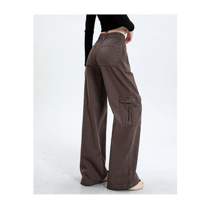 Pantalones sueltos de pierna recta y longitud hasta el suelo para trabajo.