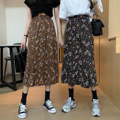 Slimming Midi High-Waisted Floral Print Mesh Skirt