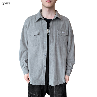Casual Loose Fit Patched Pocket Long Sleeve Shirt