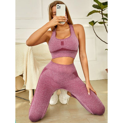 Seamless Yoga Suit Sports Color Block Running Hollowed-Out Sports Set