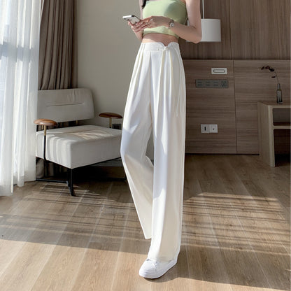 Pantalones de diseño fino, de pierna recta y largo hasta el suelo, de talle alto y exclusivos
