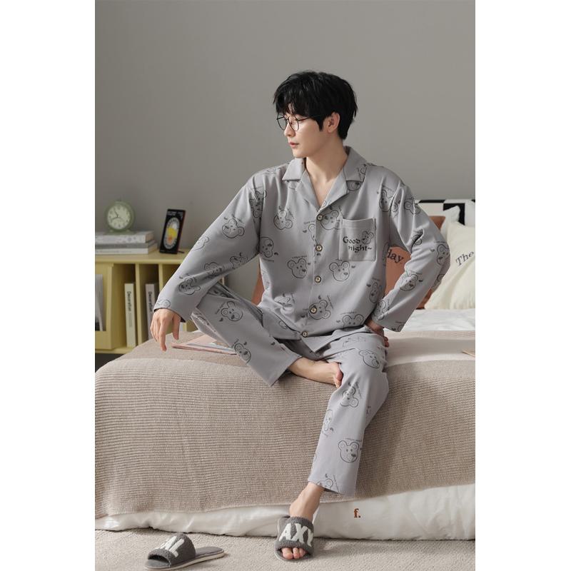 Pyjama-Set aus reiner Baumwolle mit Knopfleiste, Lycra-Bären-Simplicity und Spandex