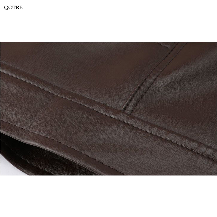 Fleece-Lined Lapel Collar Leather Jacket