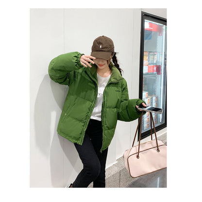 Stand-Up Collar Cropped Loose Fit Puffer Jacket