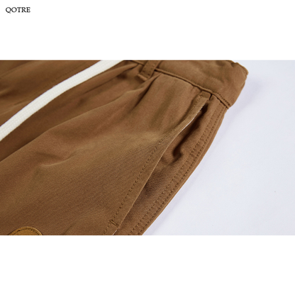 Pantalon cargo décontracté à coupe droite et taille à cordon de serrage