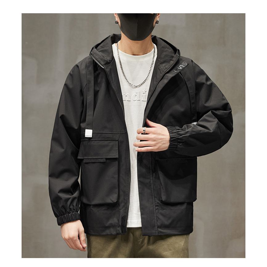 Raincoat Bellows Pocket Hooded Utility Jacket
