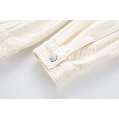 フレッシュでシンプルなフラワー刺繍のルーズフィットウォッシュドデニムジャケット