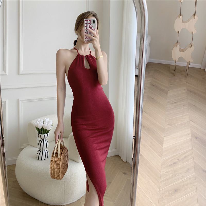 French Style Cinched Waist Slim-Fit Hip-Hugging Long Style Off-Shoulder Dress