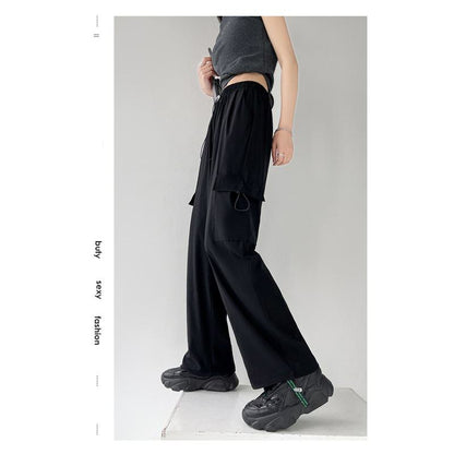 Pantalones de cintura alta sueltos de pernera recta para mujeres trabajadoras de talla pequeña