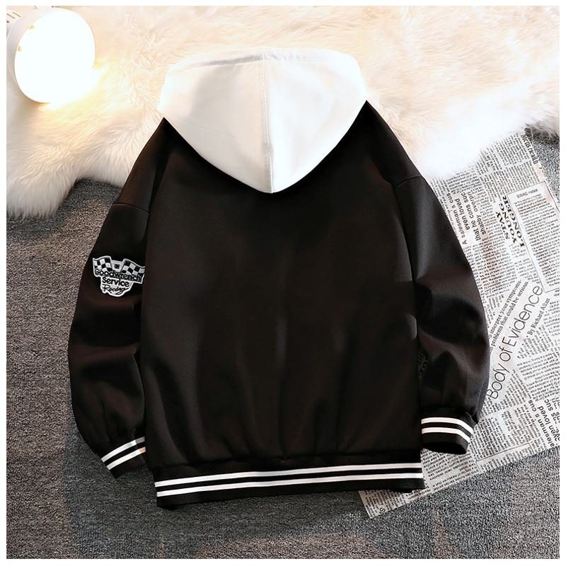 Drawstring Letter Embroidery Buttoned Front Hooded Jacket