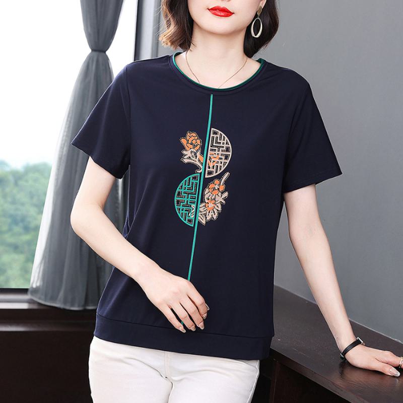 Women's T-Shirt Loose Fit Slimming Round Neck Short Sleeve Tee