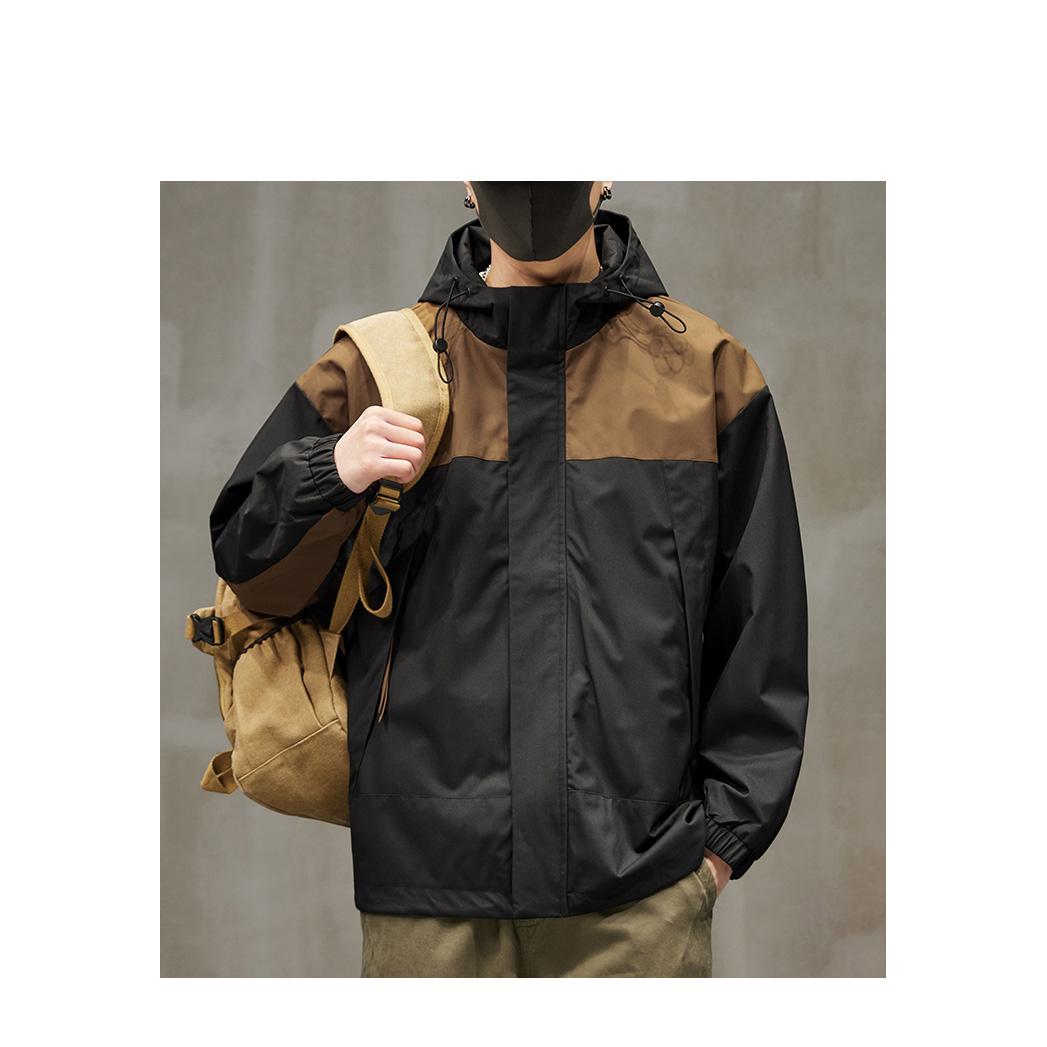 防水性のある外用ステインレジスタントフルジップレインコートフード付きジャケット