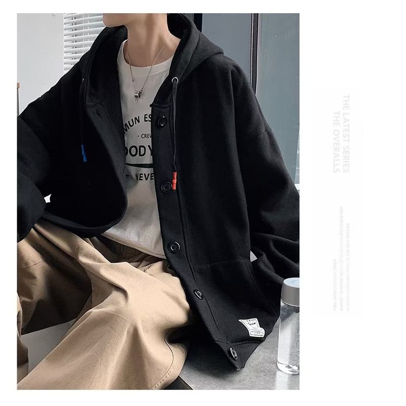 Lazy Loose-Fit Niche Button Front Hoodie