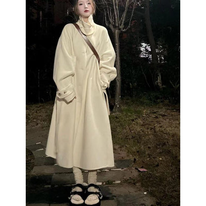 Thickened Wool Knee-Length Loose Fit Wrap Coat