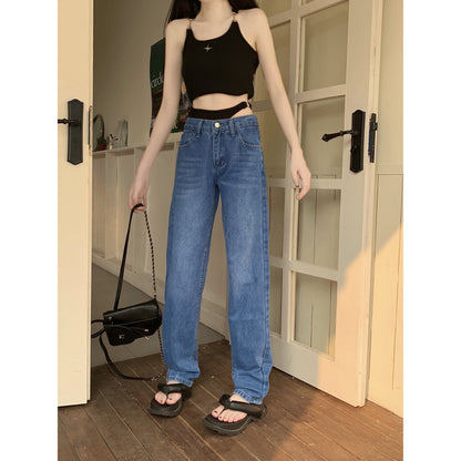 Jeans Bikini de Cintura Baja Rectos y Ajustados con Falsa Pieza de Dos