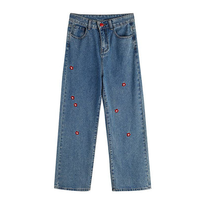 Straight Leg Embroidery Loose-Fit Jeans