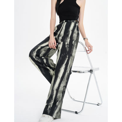 Silky Slimming High-Waisted Draping Ink Wash Painting Straight Leg Thin Tie-Dye Pants